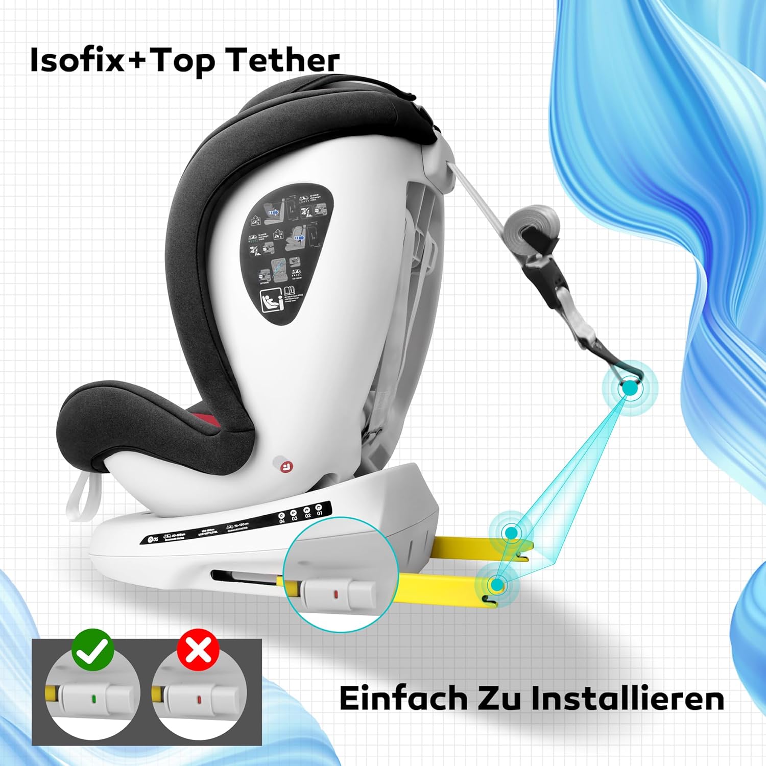Miophy I-Size 360°drehbar Kindersitz, Gruppe 0+1/2/3, 0-12 Jahre, 40-150 cm, Baby Autositz mit isofix