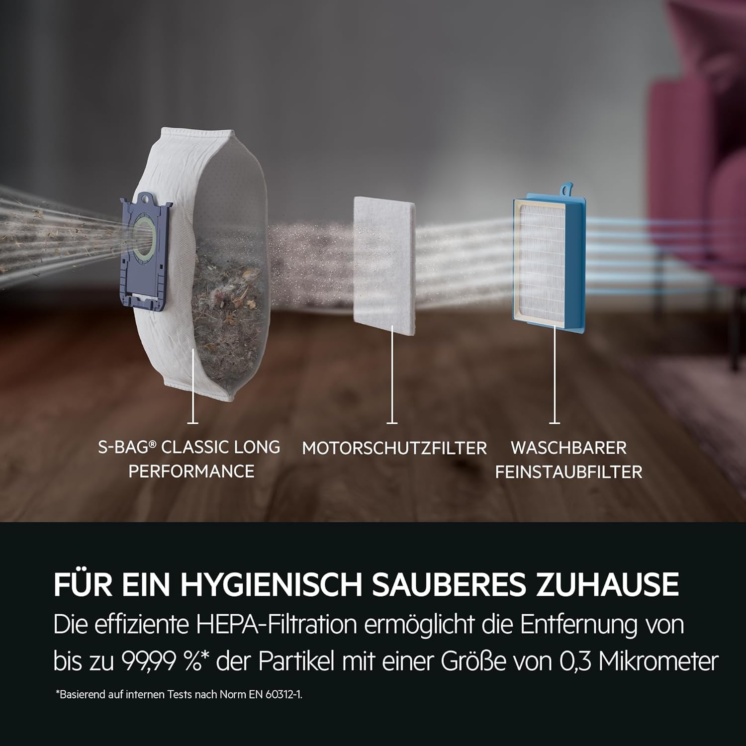 AEG CLEAN 6000 AB61C2DB Staubsauger mit Beutel / hohe Saugleistung / inkl. Polsterdüse / 50 % Recyclingkunststoff / ideal für Haustierbesitzer / Reinigen von Polstern / 12 m Kabel / 750 W / Blau