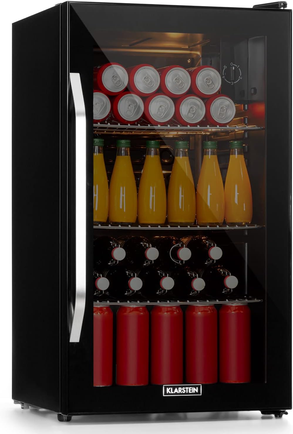 Klarstein Mini Kühlschrank mit Glastür für Zimmer, Getrnkekühlschrank mit Verstellbaren Ablagen, Kleiner 80 Liter, Indoor/Outdoor Kühlschrank Leise