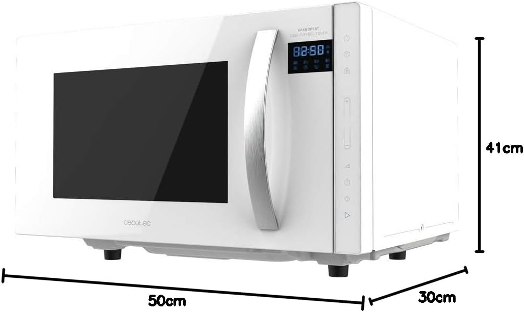 Cecotec Touch-Mikrowelle ohne Teller GrandHeat 2500 Flatbed Touch White. 800 W, 25 Liter Fassungsvermögen, 8 vorkonfigurierte Funktionen, Timer