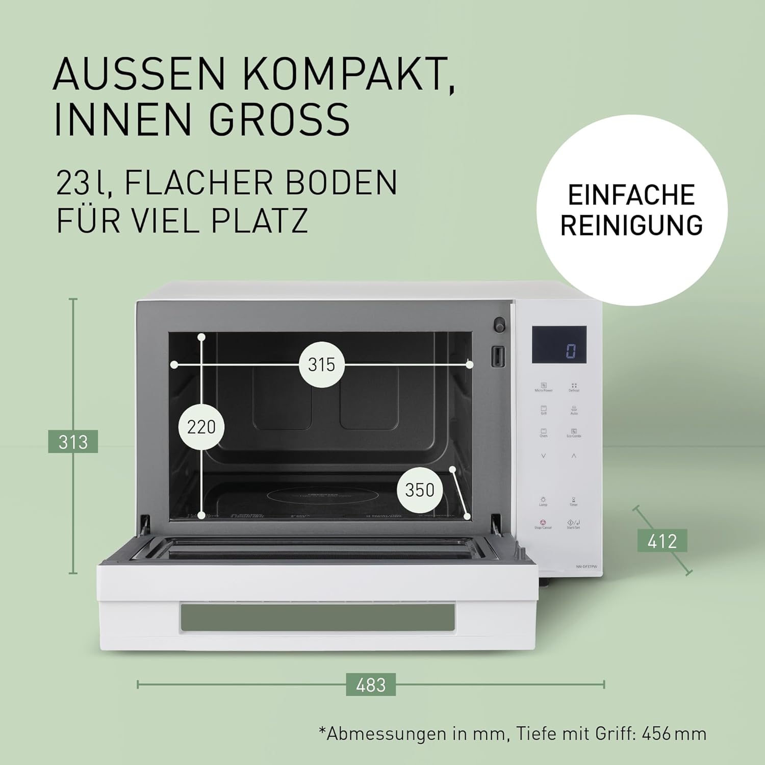 Panasonic NN-DF38PBEPG Kombi-Mikrowelle & Grill, 1000 W, 23 l, Inverter-Tech, Eco Kombi Modus, Flachbett, 16 Auto-Programme & Auftau-Modi, emailliertes Blech, Gitterrost, leichte Reinigung, Schwarz