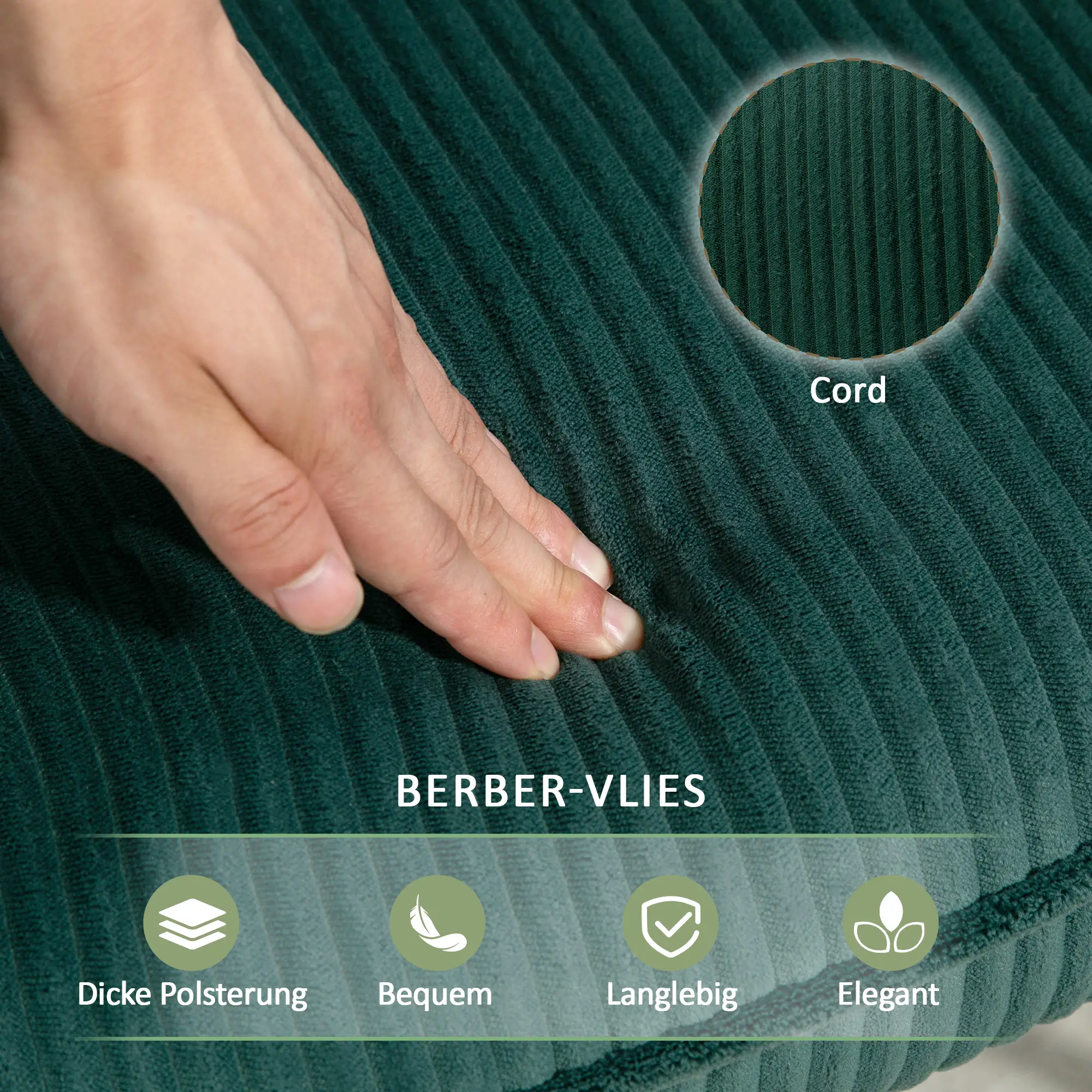 HOMCOM Schaukelstuhl Kordoptik Holzkufen Relaxsessel dunkelgrün