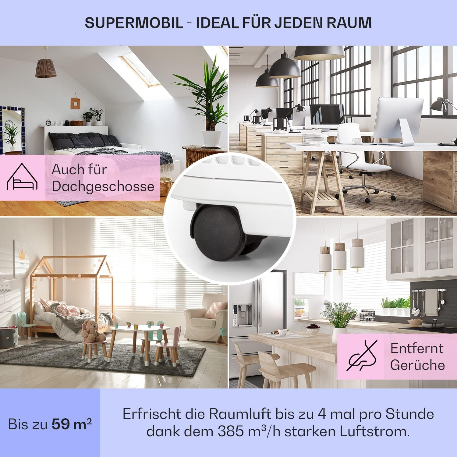 Klarstein Mobile Klimaanlage mit Abluftschlauch, 5-in-1 Klimagerät, Ventilator, Luftentfeuchter, Luftreiniger & Nachtmodus, App-Steuerung, Kleine & Portable für Wohnung & Büro, 12000 BTU