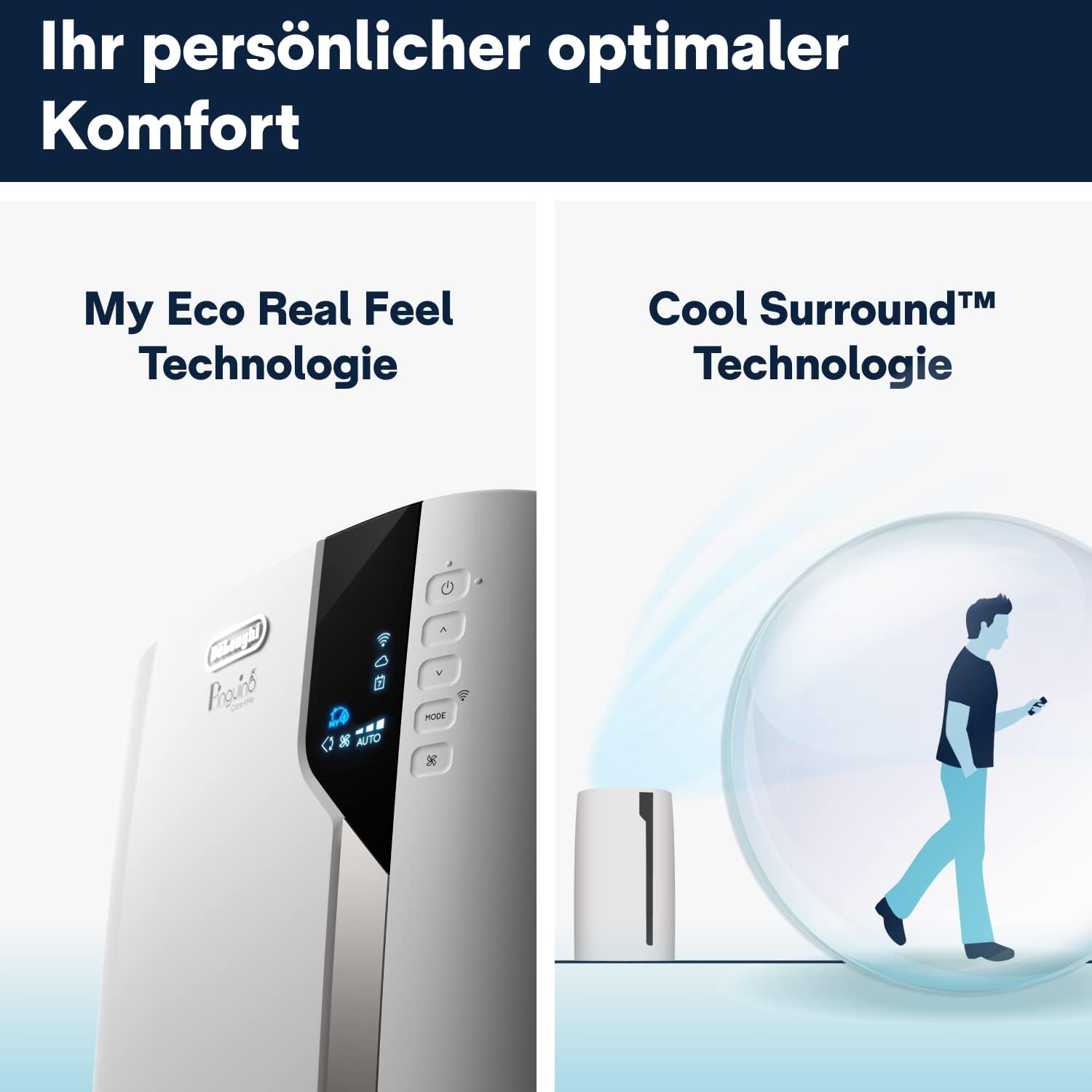 De'Longhi Pinguino PAC EL112 CST WiFi, Mobile Klimaanlage mit MyEcoRealFeel-Technologie für Räume bis zu 110 m³,11.000 BTU/h, 2,9 kW, 63 dB, Entfeuchtungsfunktion, A+, App- und Sprachsteuerung, Weiß