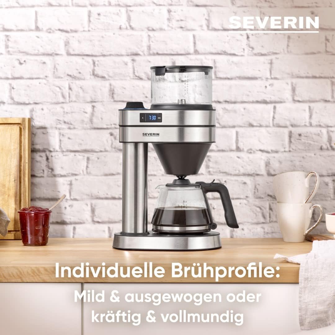 SEVERIN Filterkaffeemaschine Caprice, wie von Hand aufgebrüht mit dem Kaffeebereiter für bis zu 8 Tassen, Kaffeemaschine mit Timer, Edelstahl-gebürstet/schwarz-matt, KA 5760