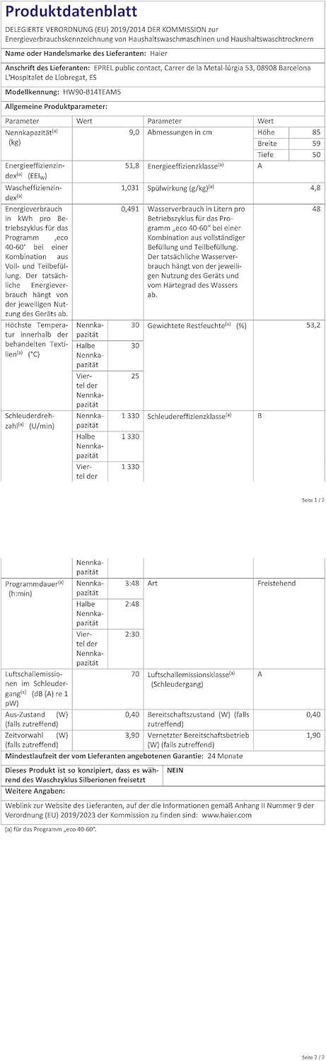 Haier HW80-BP1439N Waschmaschine / 8 kg / 1400 UpM / Inverter Motor / Dampf-Funktion / AquaProtect-Schlauch / ABT / Eco 40-60 Programm
