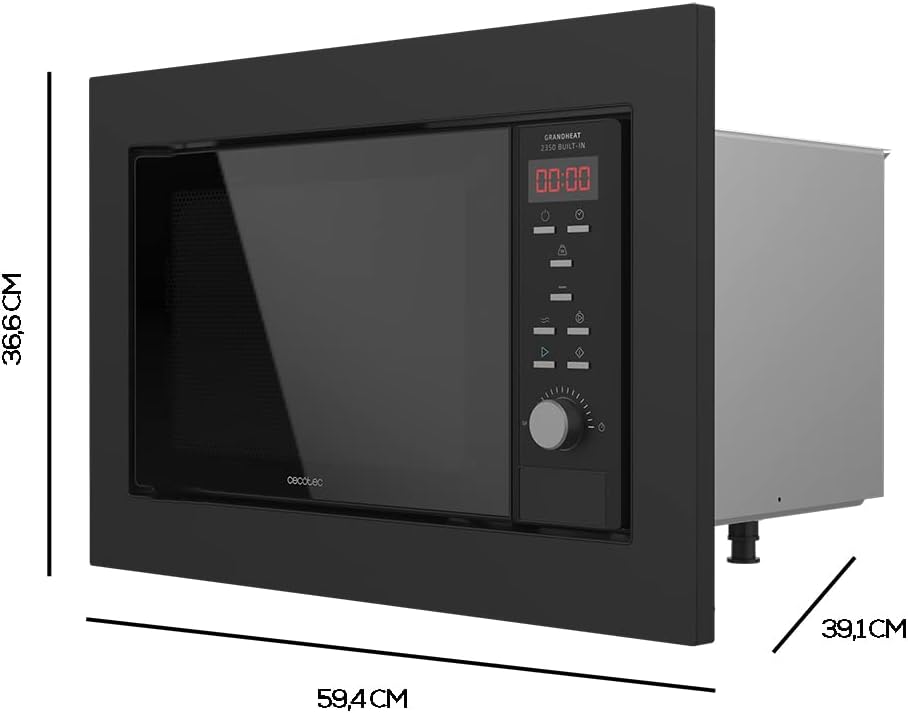 Cecotec Microondas encastrable Digital GrandHeat 2350 Built-In White. 900W, Integrable, 23 Litros, Grill, 9 Funciones preconfiguradas, Temporizador