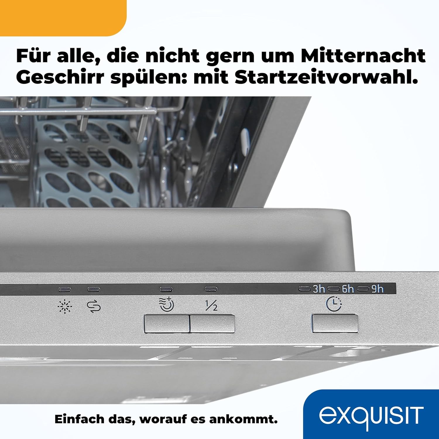 Exquisit Geschirrspüler, Spülmaschine, 45 cm Breite, Teilintegriert, 9 Maßgedecke, 9 Liter, Startzeitvorwahl, ECO-Modus, Geschirrspüler 45 cm, EGSP51009-EB-030E inox