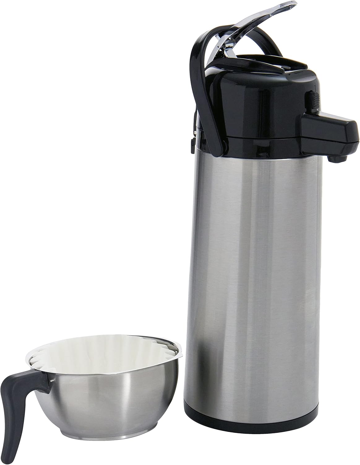 Saro Thermo Kaffeemaschine mit Korbfilter und Thermoskanne Industriekaffeemaschine mit Pumpkanne (2,2 Liter, ca. 10 Tassen Kaffee, Brüh- & Warmhaltefunktion), silber