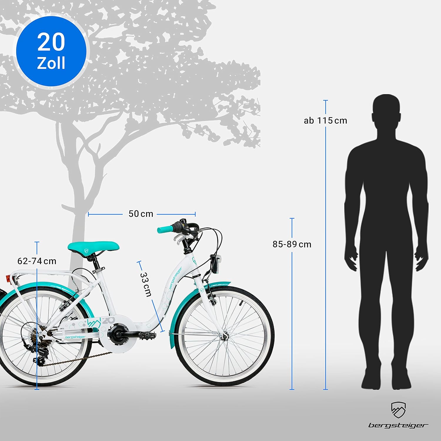 Bergsteiger Atlantis 20, 24 Zoll Kinderfahrrad, geeignet für 6,7, 8, 9, 10, 11 Jahre, StVZO, Shimano Schaltung, Mädchen-Fahrrad mit Dynamo-Licht