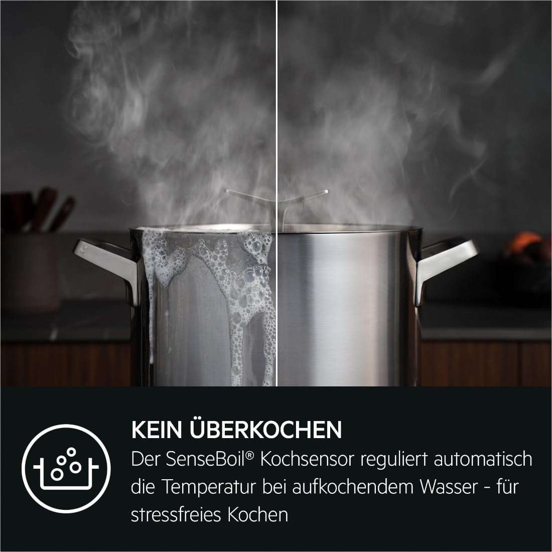 AEG IKE84441XB Autarkes Kochfeld / Herdplatte mit Touchscreen, Topferkennung & Hob²Hood-Funktion / Induktionskochplatte / 4 Kochzonen / Edelstahlrahmen / 80 cm Schwarz