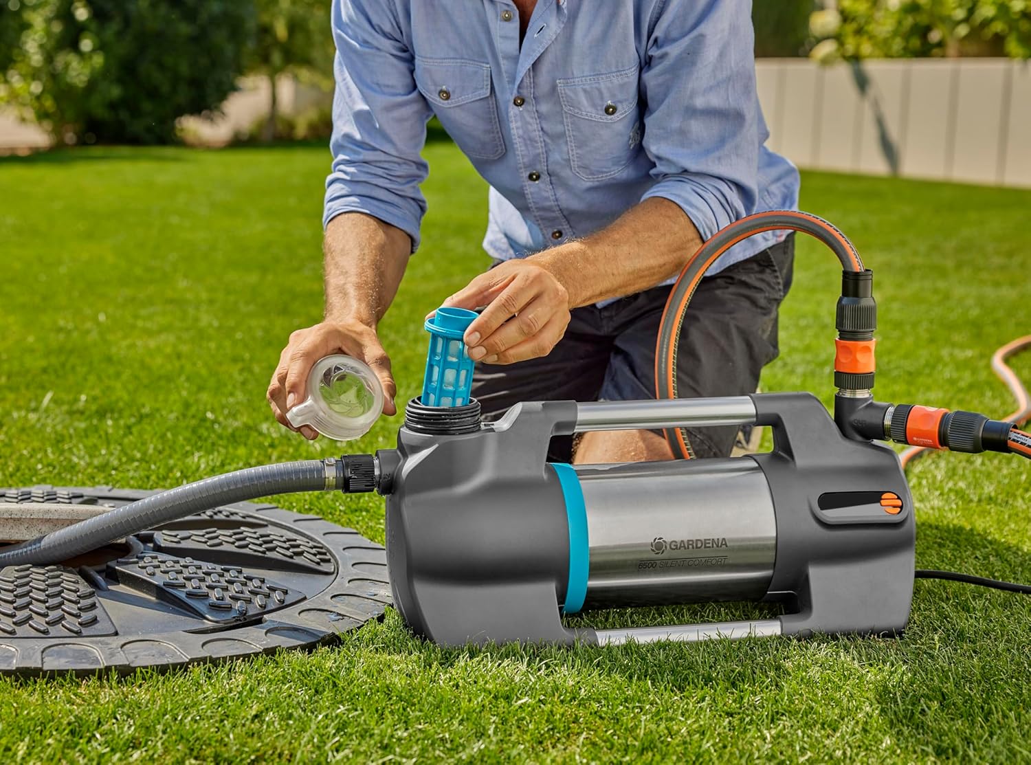 Gardena Gartenpumpe 6500 SilentComfort: Extra leise Bewässerungspumpe via App steuerbar, Fördermenge 6500 l/h, Trockenlaufsicherung, rostfreier Edelstahl, stromsparend und wasserfest (9059-20)