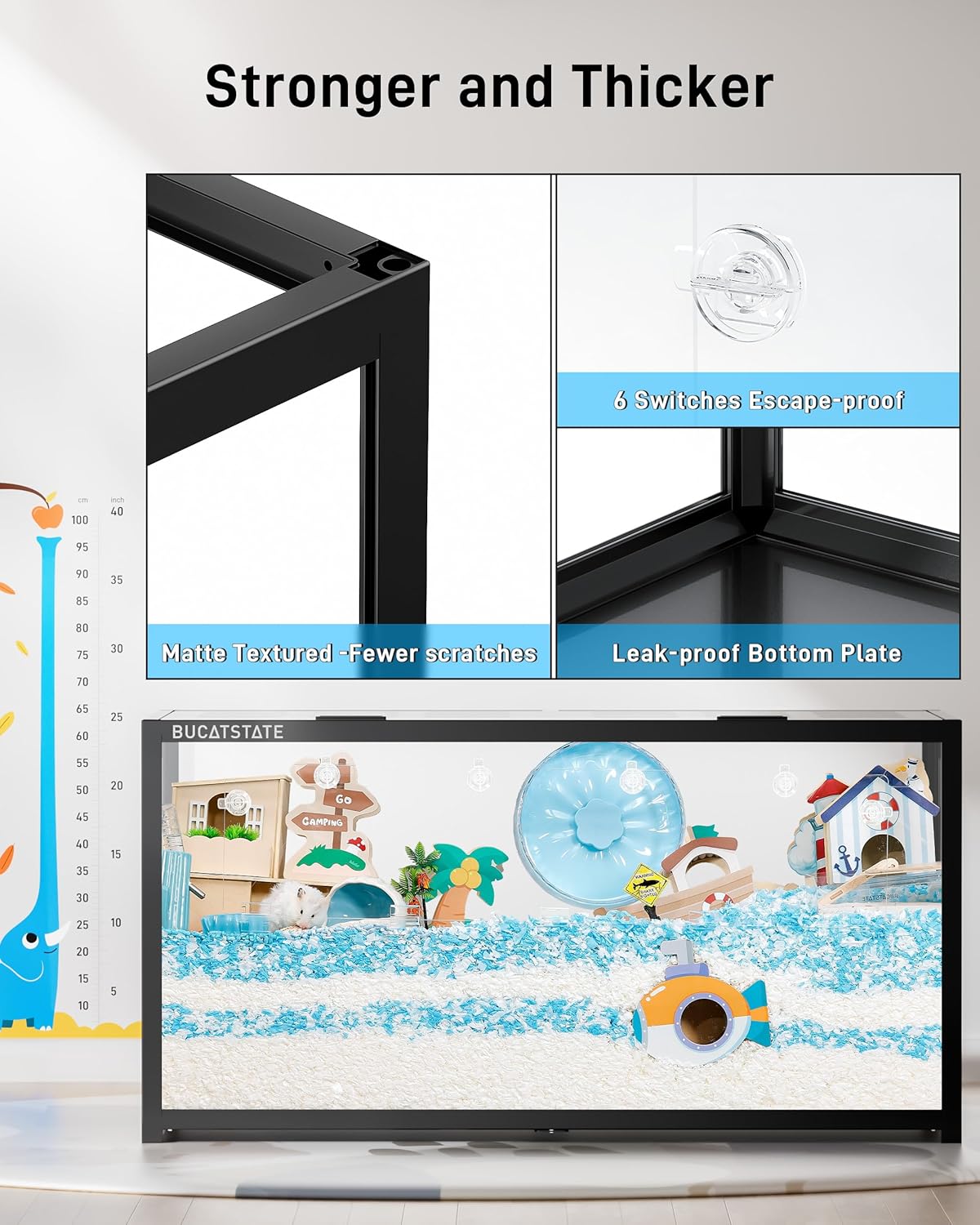 BUCATSTATE Hamsterkäfig 3,0: Metall Rattenkäfig Kleintierkäfig Groß Stapelbar mit Einfacher Montage 120L x 60W x 62H cm für Nager, Mäuse, Zwerghamster (0,72m², Weiß)