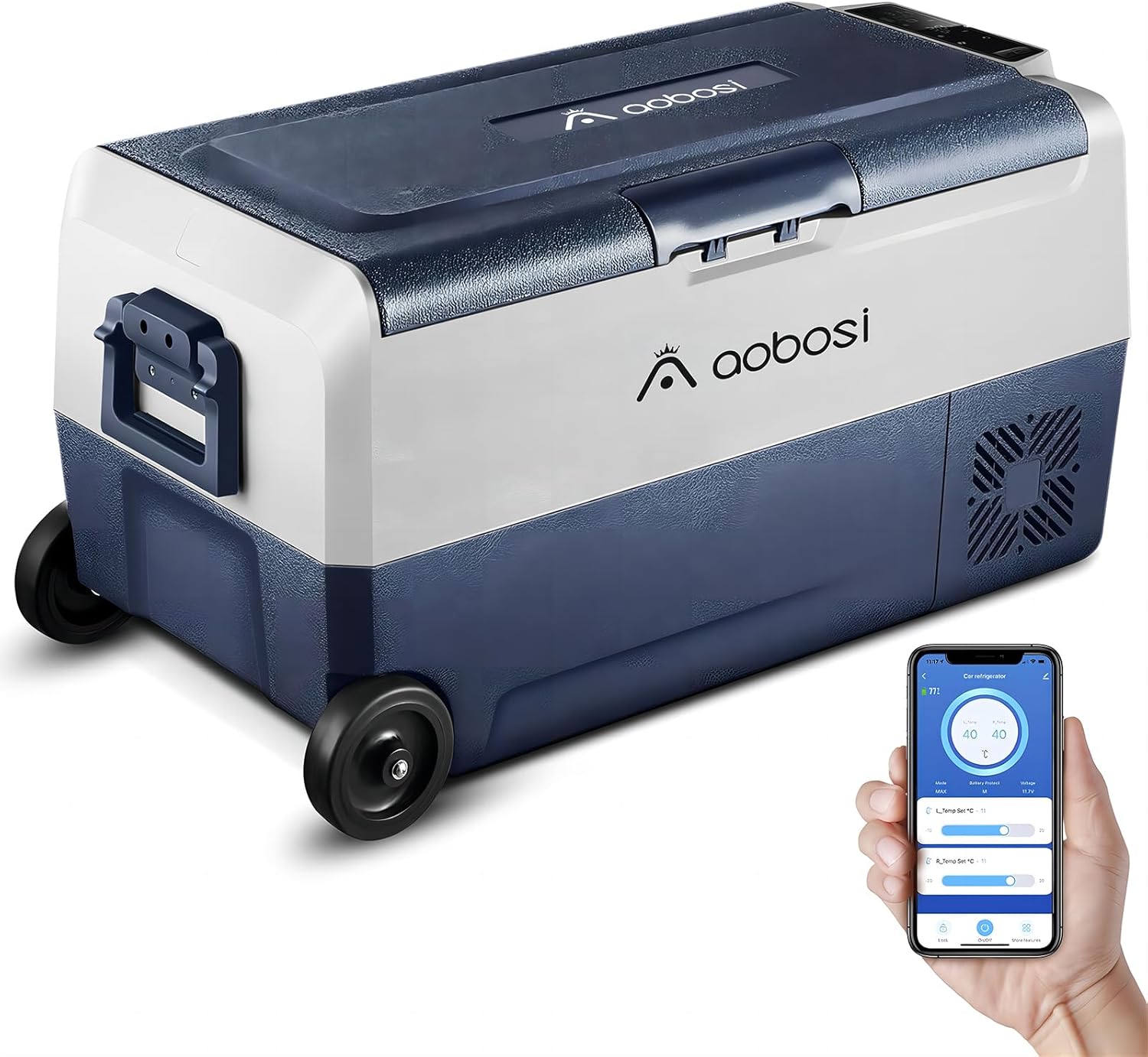 AAOBOSI Compressor Cool Box 36 L, Cool Box Car with WiFi App Control, 12/24 V and 100-240 V Electric Cool Box, up to -20 °C for Car, Truck, Boat, Motorhome, Camping, Double Zone