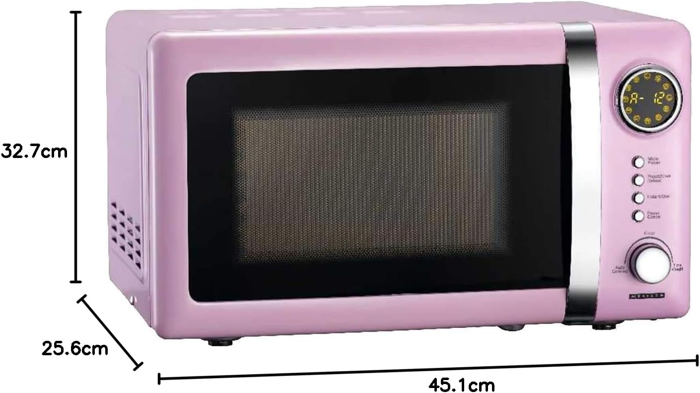 Melissa 16330109 Classico Mikrowelle Mikrowellenofen Retro-Design Metall-Gehäuse, 20 Liter Garraum, 700 Watt Mikrowellenleistung, Timer, 5 Leistungsstufen, Rot Metallic