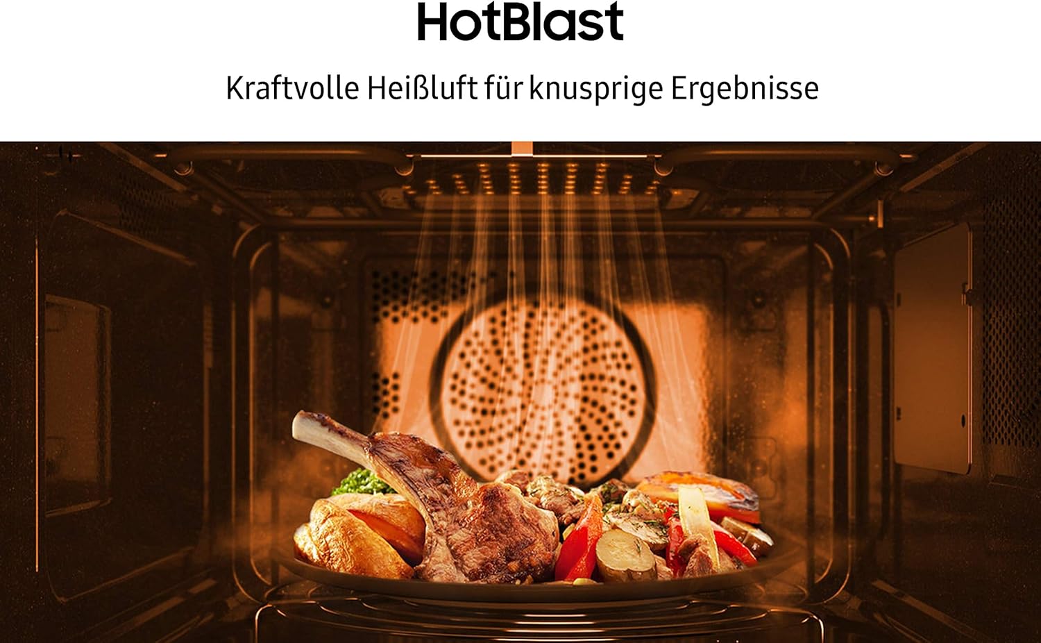 Samsung MC2BM6035KK/EG Mikrowelle mit Grill und Heißluft, 900 W, 28 ℓ Garraum, 51,7 cm Breite, Kratzfester Keramik-Emaille-Inneraum, HotBlast Technologie, Schwarz