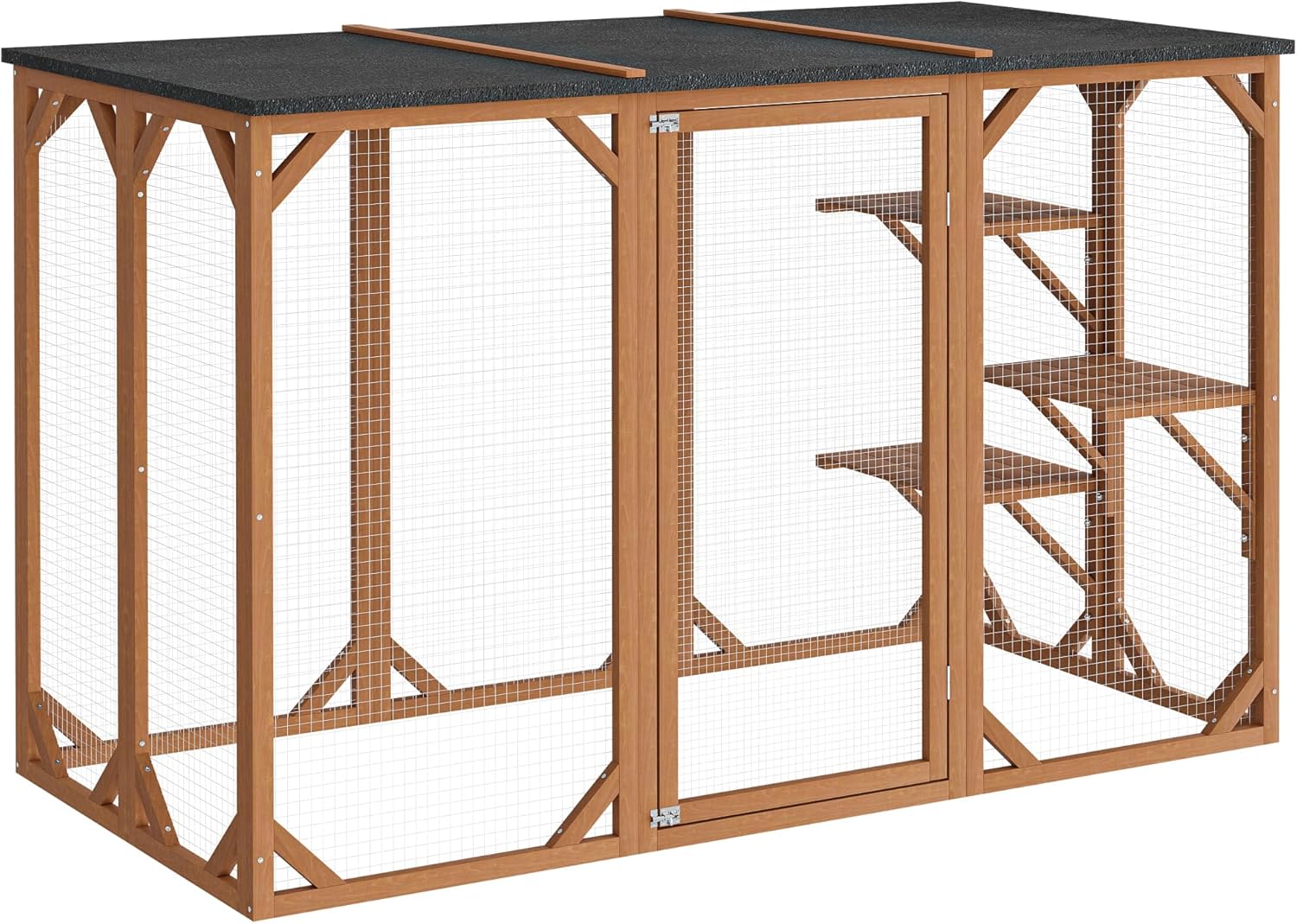 Wiltec Freilaufgehege Katzen 168 x 82 x 166,5 cm mit 6 Liegeflächen, wetterfestes Katzengehege Garten, Katzenhaus mit Drahtgitter und Bitumen Dach