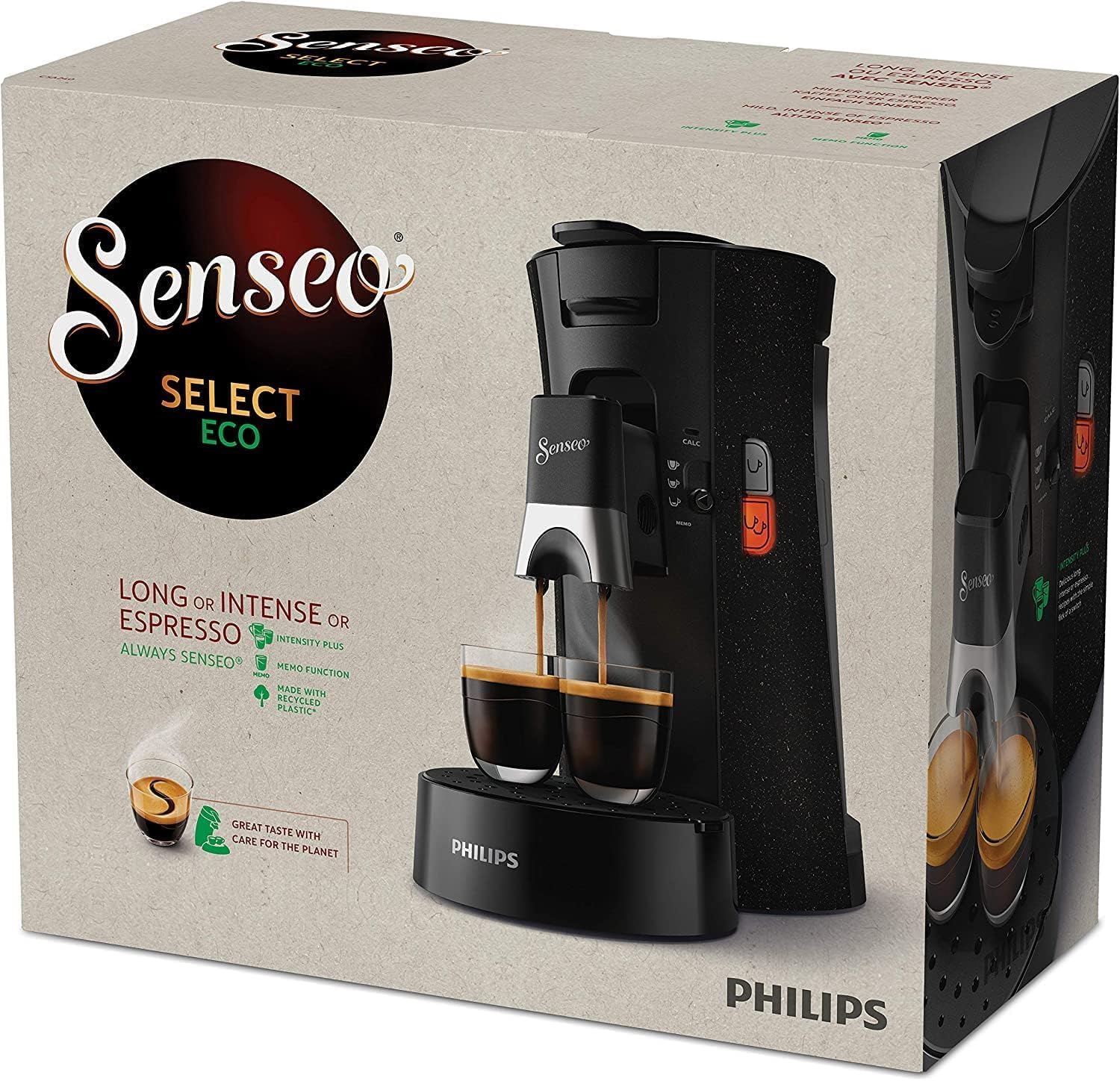 Philips Senseo Select CSA240/20 Kaffeepadmaschine (Kaffeestrkewahl Plus, Memo-Funktion, aus recyceltem Plastik), Schwarz Eco