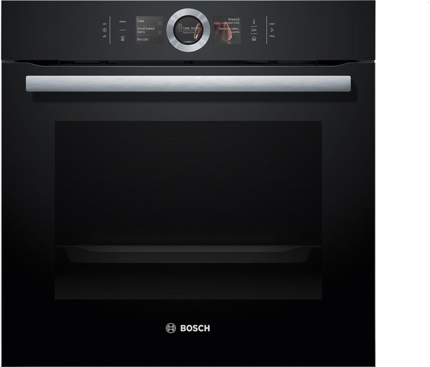 Bosch HMG7361B1, Serie 8 smarter Einbau-Backofen mit Mikrowellenfunktion, 60 x 60 cm, Made in Germany, Schwarz, Air Fry, Digitaler Bedienring, Touchdisplay, Automatikprogramme, Reinigungsunterstützung