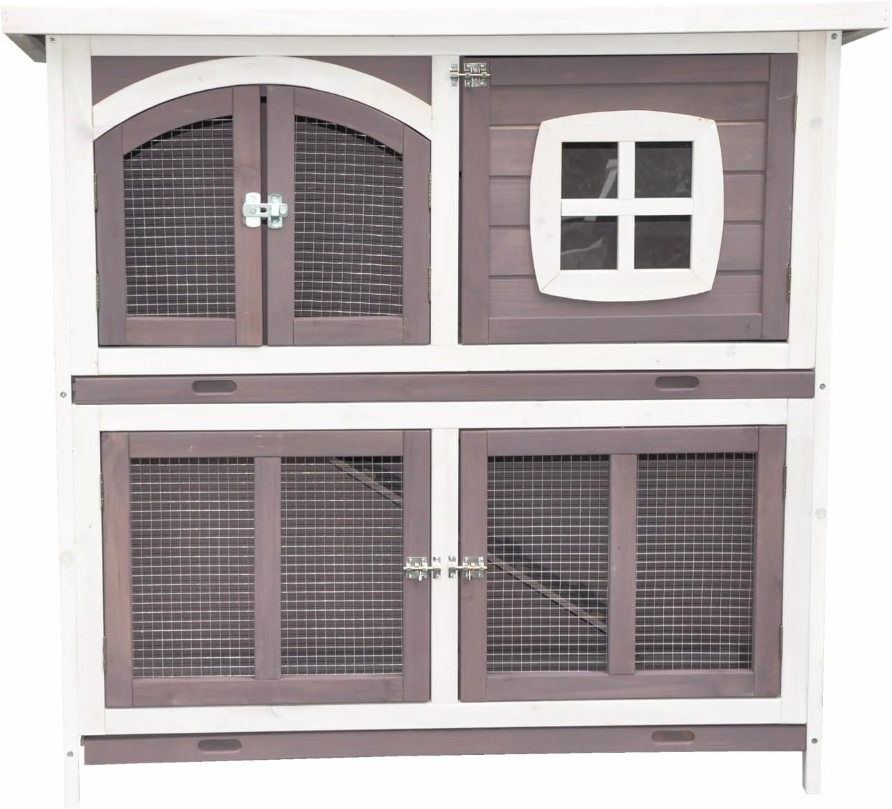 nanook Murmel XXL Doppel Kaninchenstall Hasenstall - doppelstöckig - wetterfest - 211 x 52 x 107 - Farbe: Taupe/Weiss - extra großes Kaninchengehege