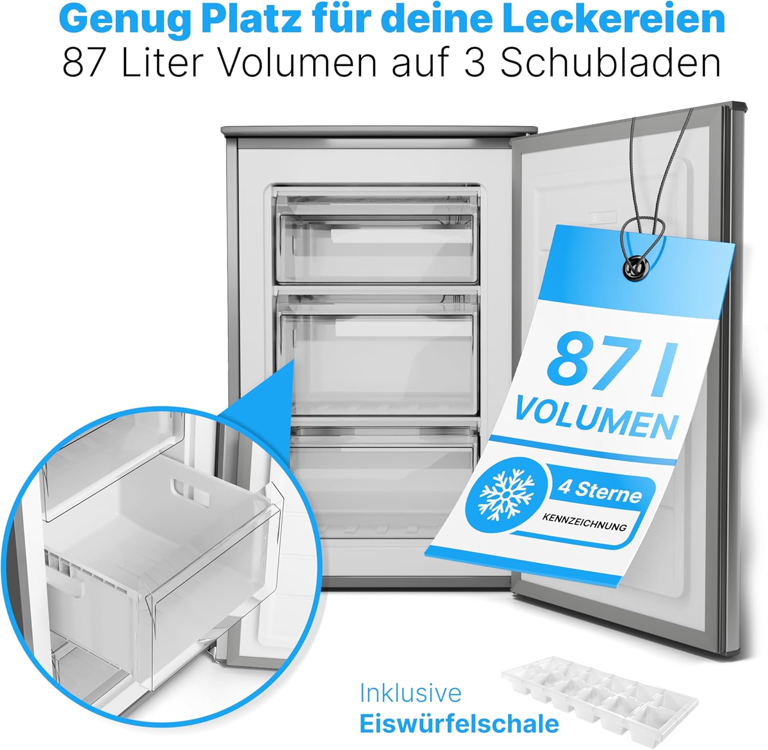 Bomann® Gefrierschrank 87L | Gefrierschrank klein mit Temperaturbereich ≤ -18°C | 3 Schubladen | Tiefkühlschrank mit wechselbarem Türanschlag | Freezer Tiefkühlschrank klein GS 7253 weiß