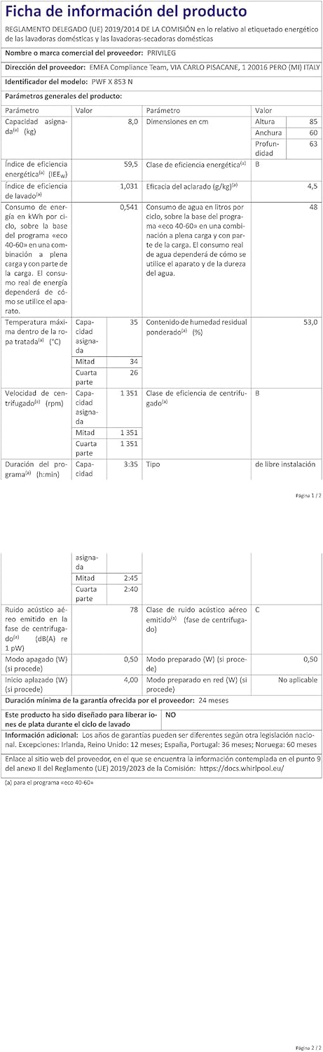 Privileg PWFV X 853 N Waschmaschine Frontlader/1400 U/min/8 kg/EEK B/Push & Go Steam/Dampf-Programme/Schnell 45min Volle Ladung/Schnell-Programme(20/45/60 Min.)/Inverter-Motor/Mehrfachwasserschutz