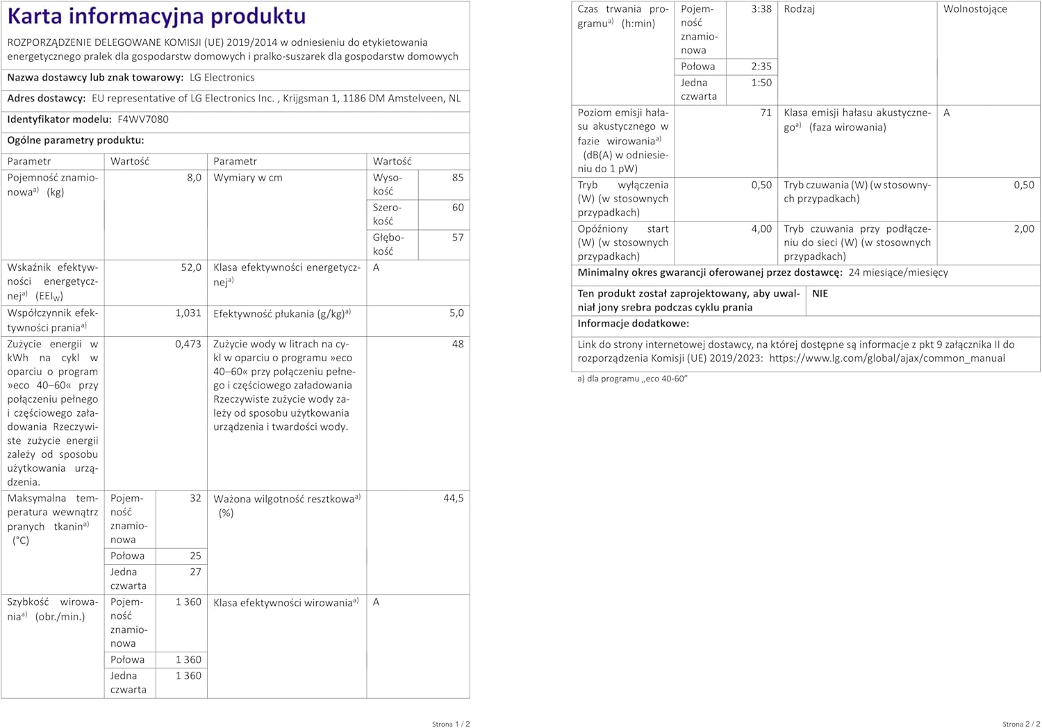 LG F4WV7080, Klasse A, Frontlader-Waschmaschine 8 kg, 1400 U/Min, AI Direct Drive, Wi-Fi, Tiefenreinigung mit Dampf, Groe Kapazitt, TRIPLE A, Auentür aus Sicherheitsglas, 62 x 60 x 85 cm  Wei