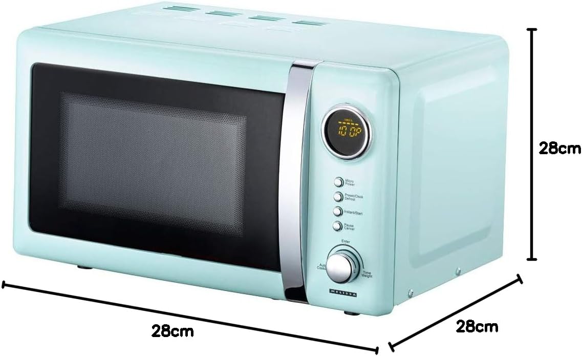 Melissa 16330109 Classico Mikrowelle Mikrowellenofen Retro-Design Metall-Gehäuse, 20 Liter Garraum, 700 Watt Mikrowellenleistung, Timer, 5 Leistungsstufen, Rot Metallic