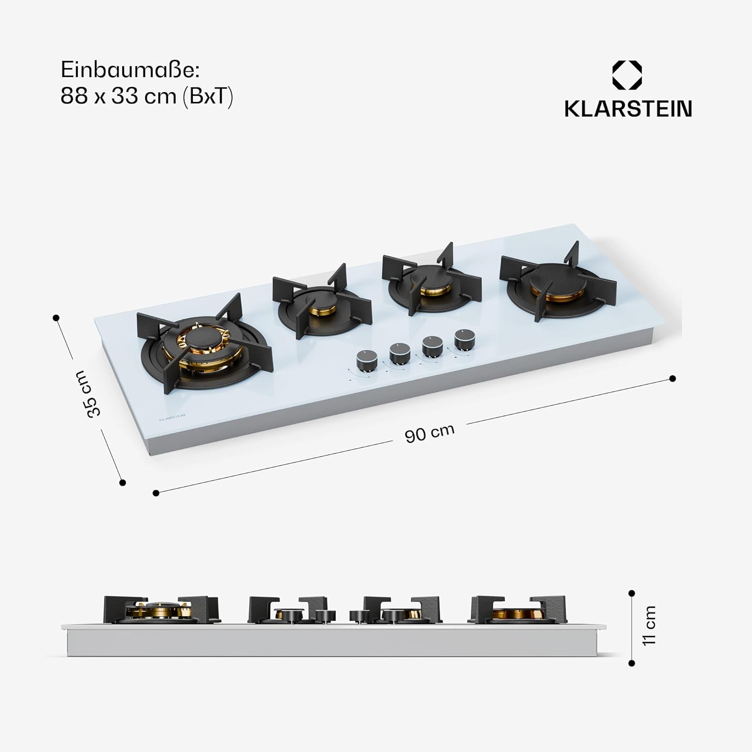Klarstein Gasherd, Gaskochfeld 5 Flammen, Einbau-Gaskocher für Zuhause & Wohnmobil, Campingkocher mit Glasplatte, Gasherd für Propan- und Erdgas, Edelstahl Gas-Herdplatte Wok Brenner 10400 Watt