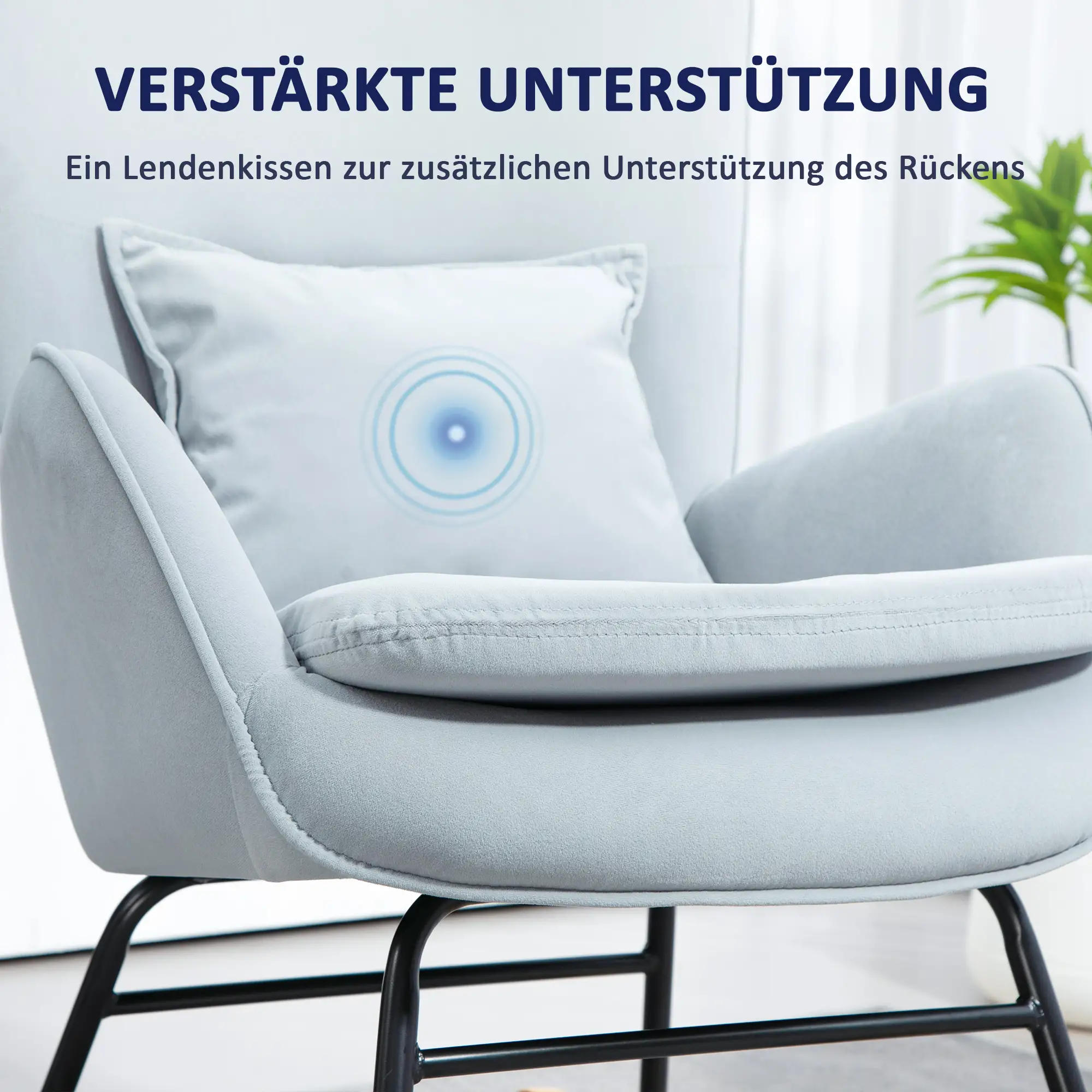 HOMCOM Schaukelstuhl Schwingsessel samtweich mit Nierenkissen hellgrau