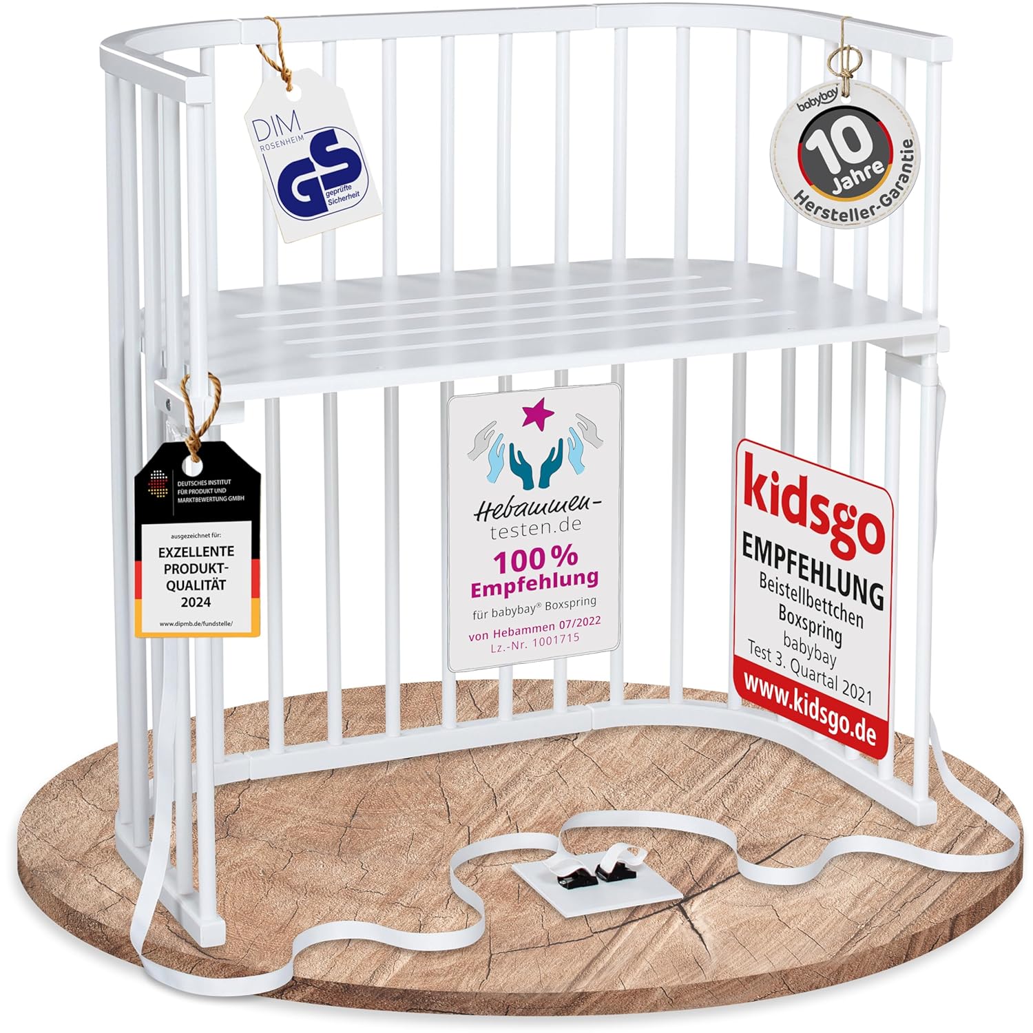 babybay Original Beistellbett aus massivem Buchenholz / kompakt & verwandelbar / Kinderbett Höhe stufenlos verstellbar & umweltfreundlich / mitwachsendes Babybett (weiß lackiert) / inkl. Matratze