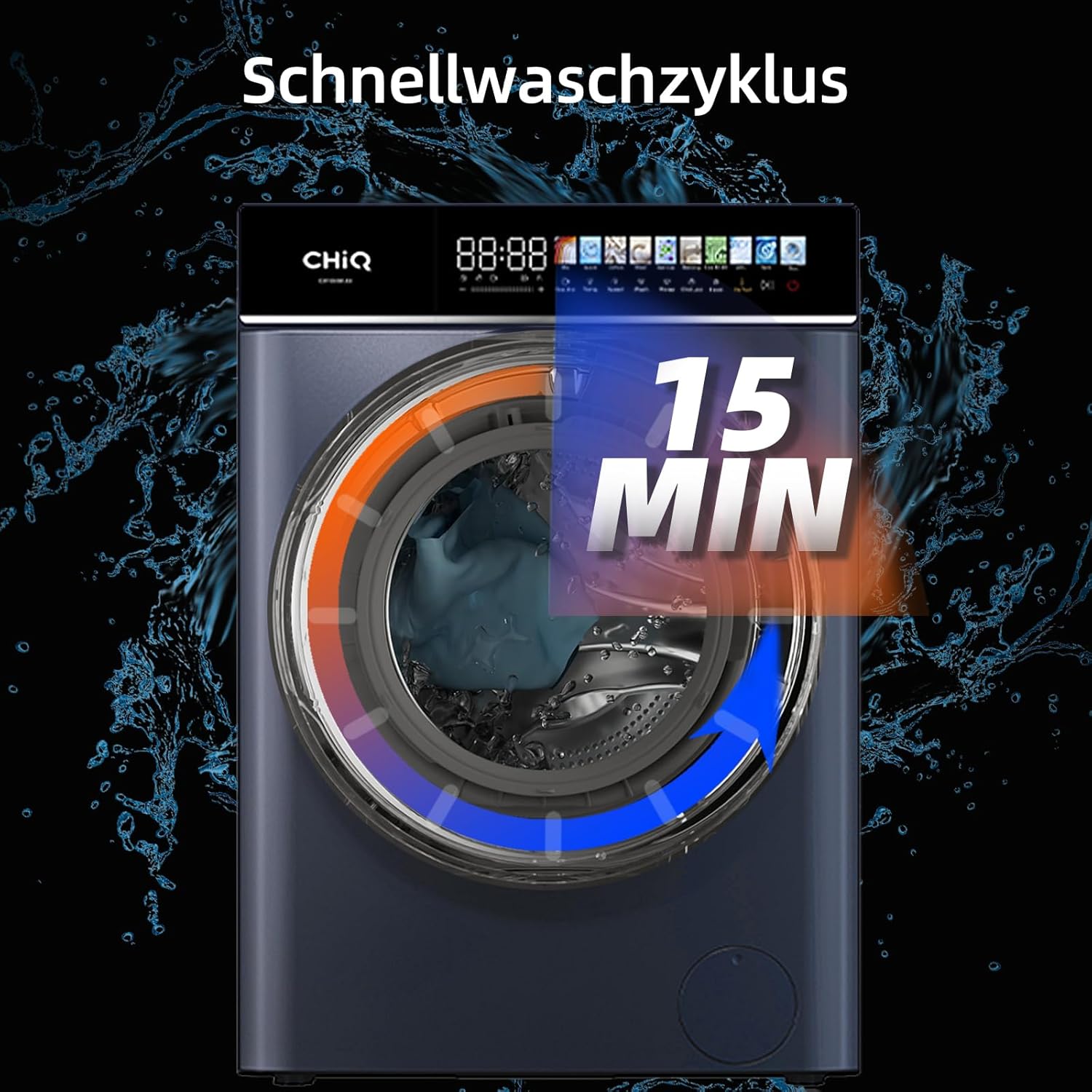 CHiQ Waschmaschine 7kg, 15 Programme, InverterMotor, Eco-Logic, Speed Wash, 60x46,5x84cm, Auto Clean, Washer Grau, CW07123863AX