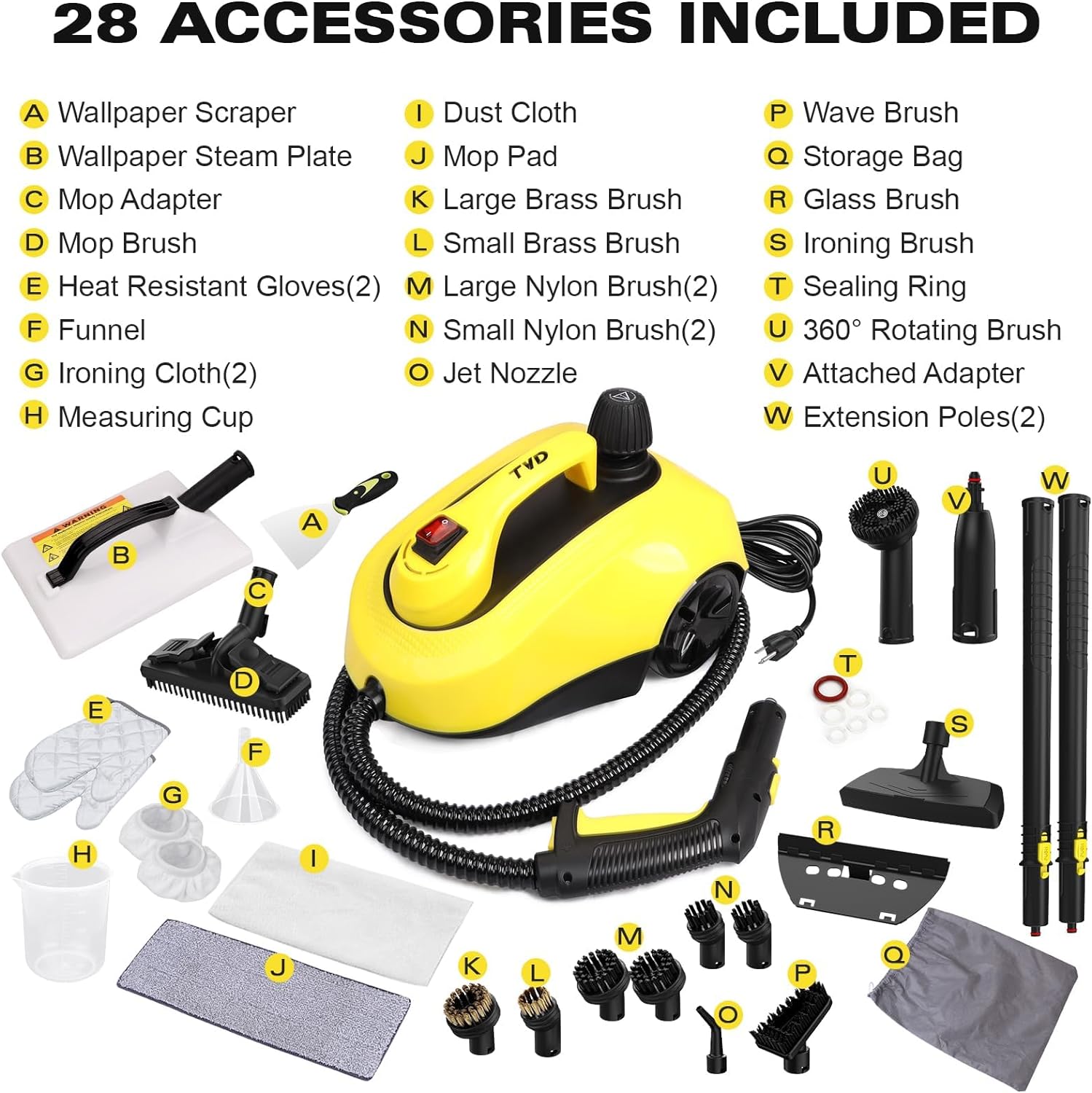 TVD Dampfreiniger,Mehrzweck-Dampfreiniger Handgert,Dampfreiniger für alles mit 28-Zubehrteilen,Entfernen von Tapeten,Boden,Teppich,Sofa,Polstermbel,Auto,Fliesen,Polster,Bad- 1.5L Steam Cleaner