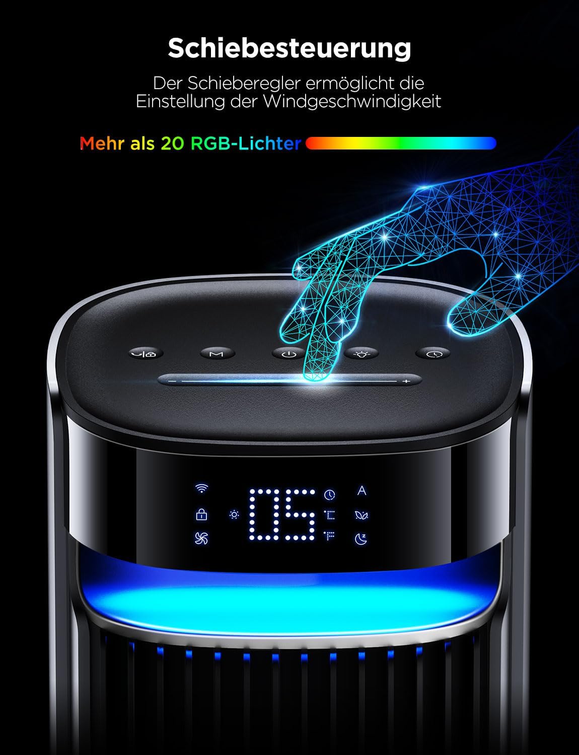 GoveeLife 27 dB leiser Ventilator, 12 Geschwindigkeiten bis zu 8 m/s, 5 Modi, 24-Stunden-Timer, intelligenter Turmventilator mit 150°-Oszillation, APP- und Sprachsteuerung für Zuhause, schwarz