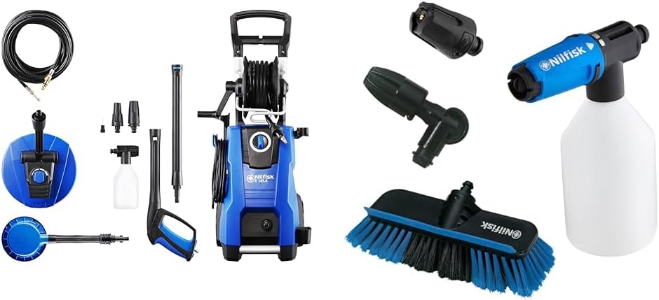 Nilfisk bar Hochdruckreiniger mit Induktionsmotor (inkl. Patio Cleaner Flächenreiniger und rotierende Bürste) E145.4-9 blau