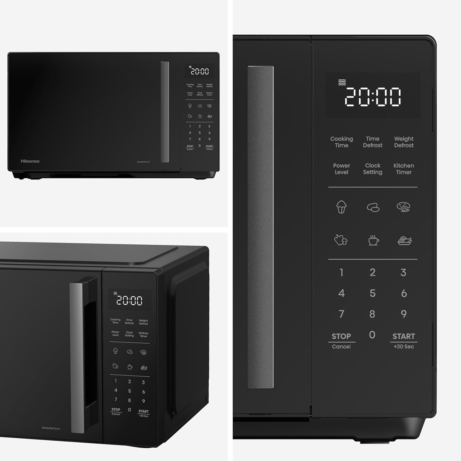 Hisense Elektronische Mikrowelle, Fassungsvermögen 23 l, Leistung 800 W, Grillleistung 1000 W, LED-Display mit Touch-Steuerung, Schwarz