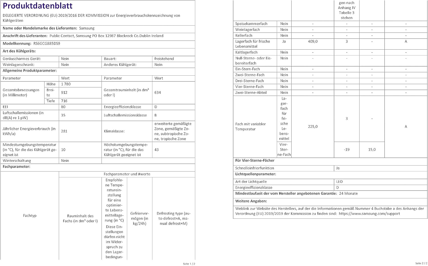 RS6GA8521B1/EG Side-by-Side Kühlschrank, 178 cm, 634 , 225  Gefriervolumen, Space Max Technologie, Premium Black Steel