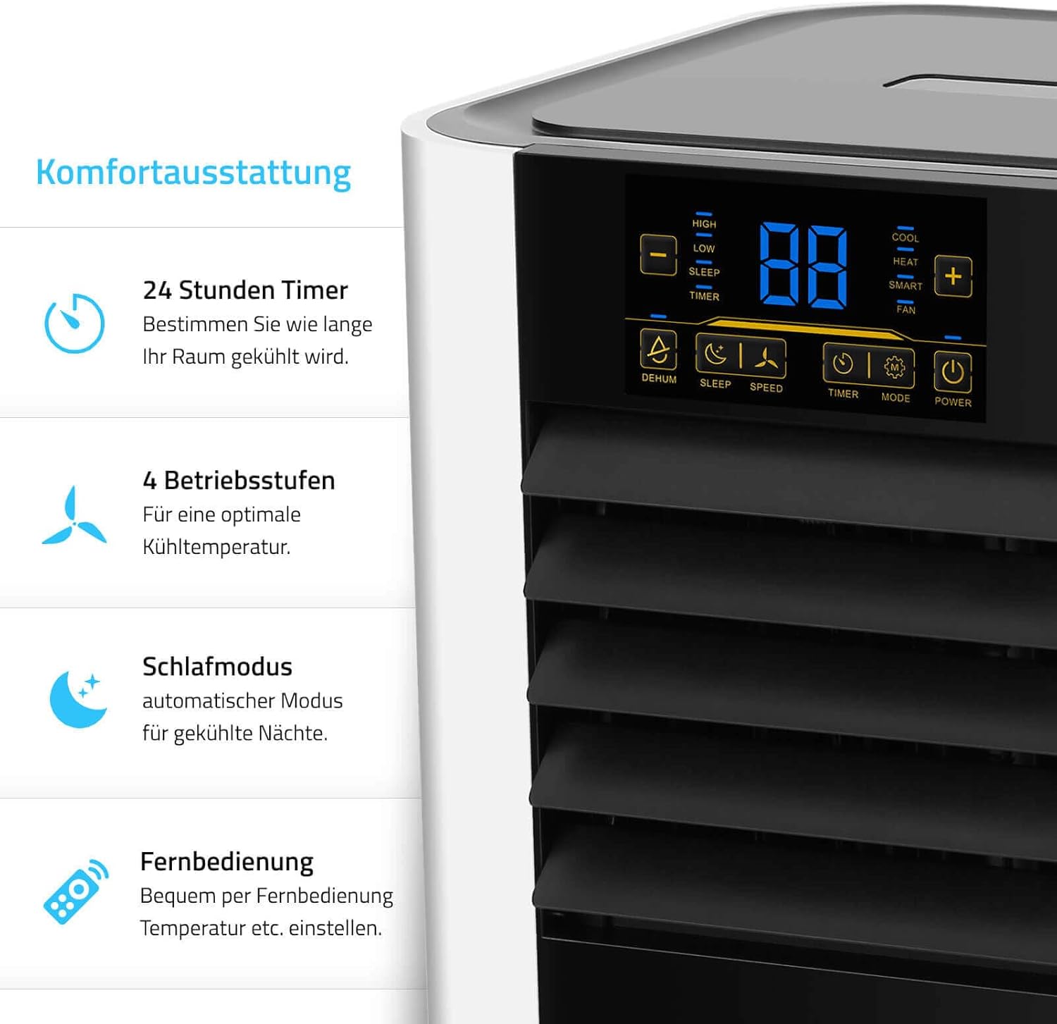 HOME DELUXE - Klimaanlage Set MOKLI XL - Mobiles Klimagerät mit 5 in1 System: kühlen, heizen, entfeuchten, lüften, Schlafmodus - 9000 BTU/h (2.600 Watt) - inkl. Fensterabdichtung