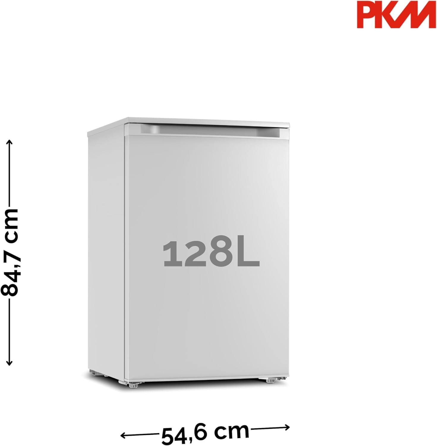 PKM KS128EW Kühlschrank | Ohne Gefrierfach | 128 Liter Nutzinhalt | 39 dB | Wechselbarer Türanschlag | Höhenverstellbare Füße | LED Beleuchtung | 85 cm Höhe | Weiß