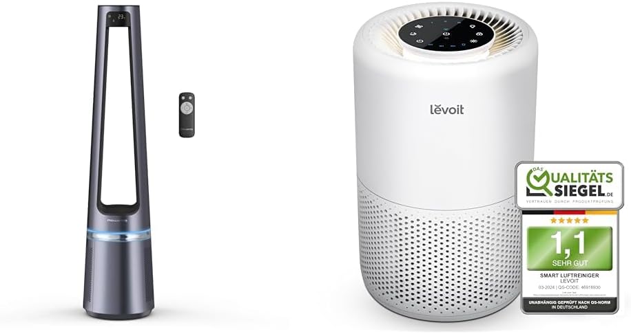 Rowenta QU5062 Eclipse 3in1 Luftreiniger | Heizlüfter | Ventilator | filtert 99,9% der Partikel | für 30 m2 Raumgre | schnelle Heizung bis zu 35°C | automatischer Tag- und Nachtmodus | Schwarz/Grau