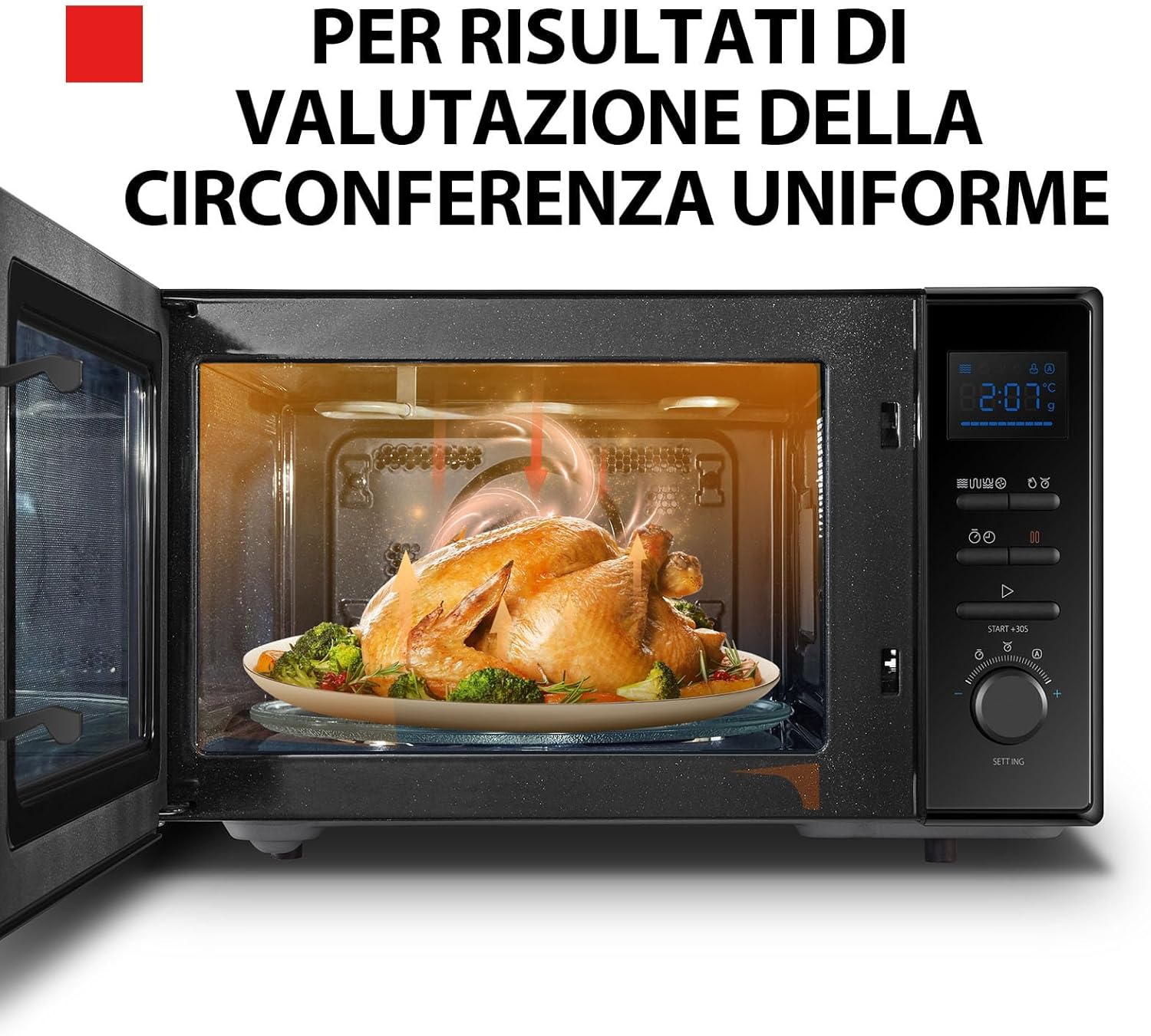 Toshiba MW2-AC25T(BK) 4-in-1 Mikrowellengrill mit Konvention, 25 l, 10 einfache Speisekarten, emaillierter Hohlraum, Speicherplatz drehbar, 1100 W Grill, 2100 W, Konvention, Schwarz