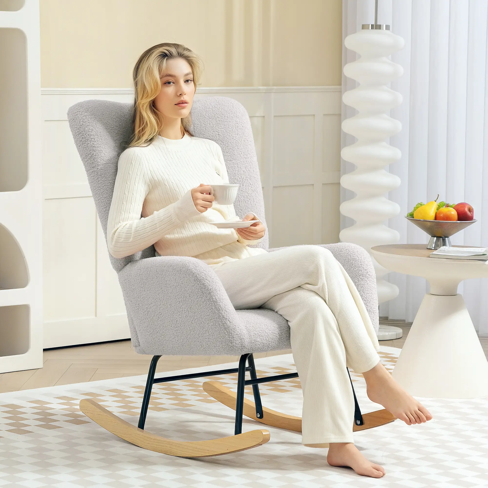 HOMCOM Schaukelstuhl Schaukelsessel sanft schaukelnd extra gepolstert