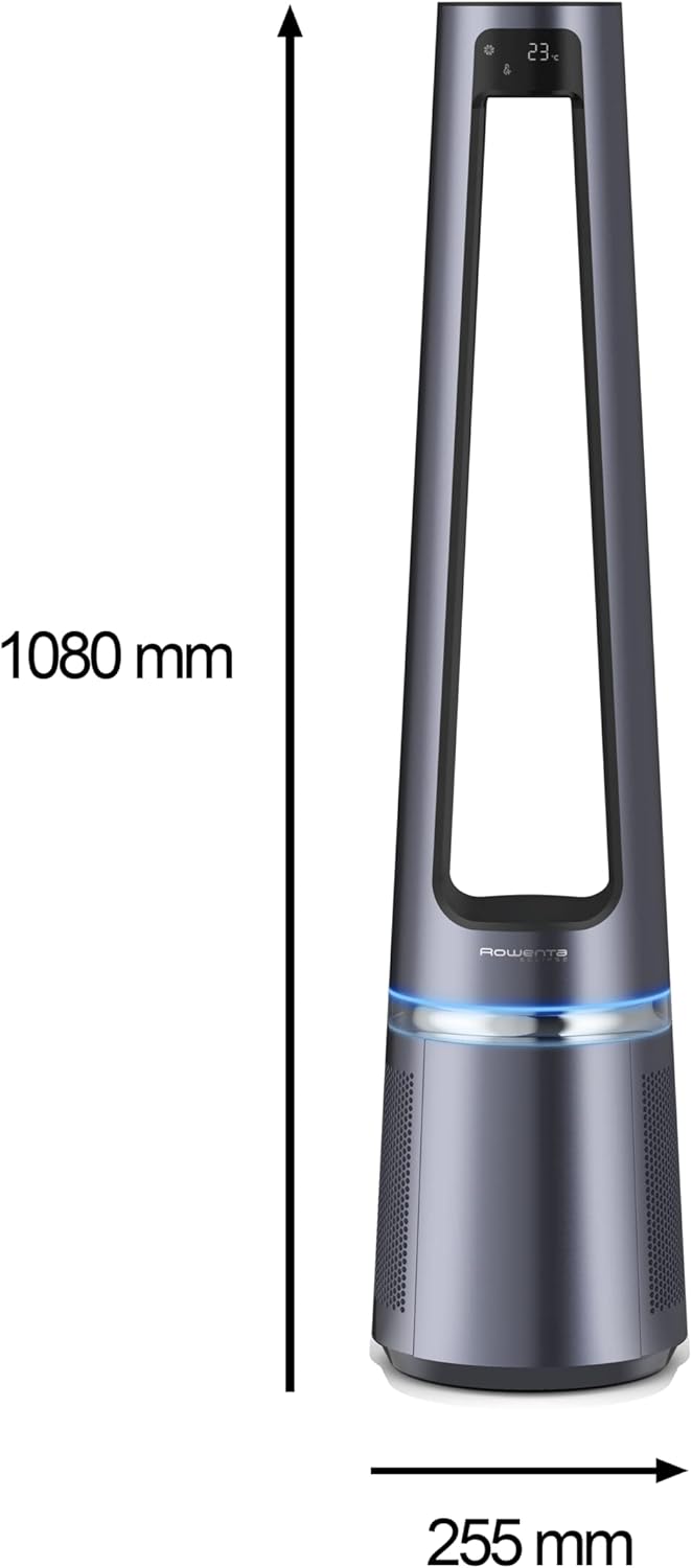 Rowenta QU5062 Eclipse 3in1 Luftreiniger | Heizlüfter | Ventilator | filtert 99,9% der Partikel | für 30 m2 Raumgre | schnelle Heizung bis zu 35°C | automatischer Tag- und Nachtmodus | Schwarz/Grau