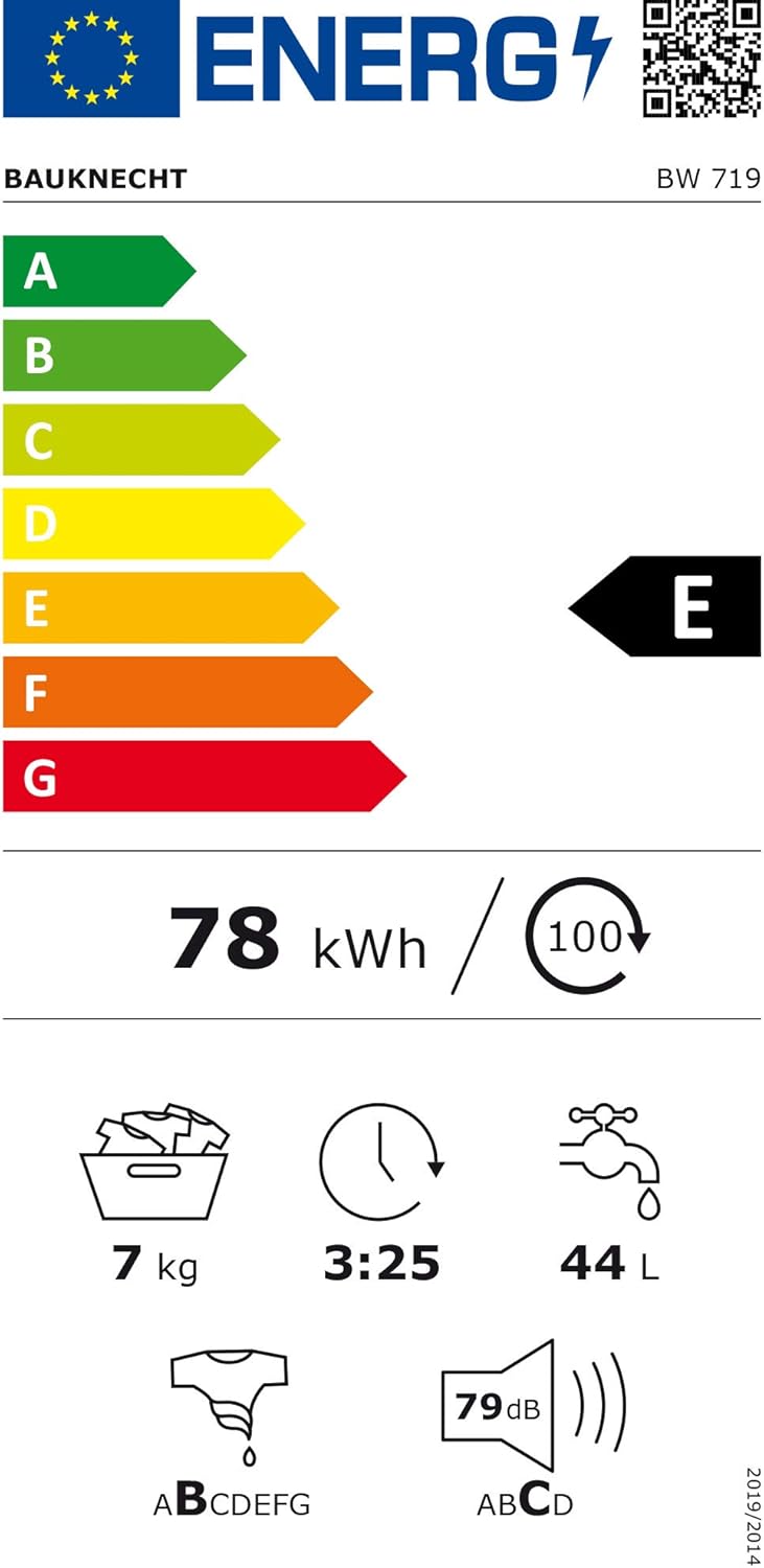 Bauknecht BW 719 A Waschmaschine Frontlader/ 7kg/ EEK A/kraftvolle Fleckentfernung/Kurz 45 / Clean Plus/Kurz 30 / Anti-Allergie Plus/Mengenautomatik/Option Extra Touch/Dynamic Inverter Motor, Weiß