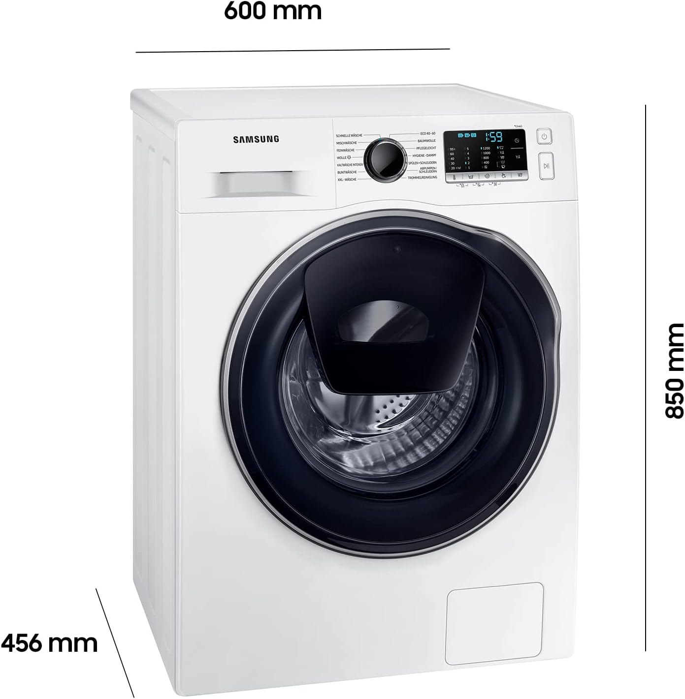 Samsung WW8NK52K0VW/EG Waschmaschine, 8 kg, 1200 U/min, SLIM Platzsparer, Ecobubble, AddWash, Hygiene-Dampfprogramm, Weiß