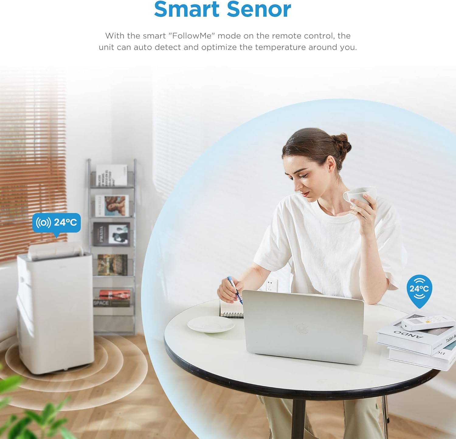 Midea Mobiles Klimagerät Silent Cool 26 Pro WF, 9000 BTU 2,6kW, Kühlen&Ventilieren&Entfeuchten, Raumgröße bis 88m³(33㎡), APP-Steuerung/Alexa/Google Home/IFTTT, Mobile Klimaanlage mit Abluftschlauch