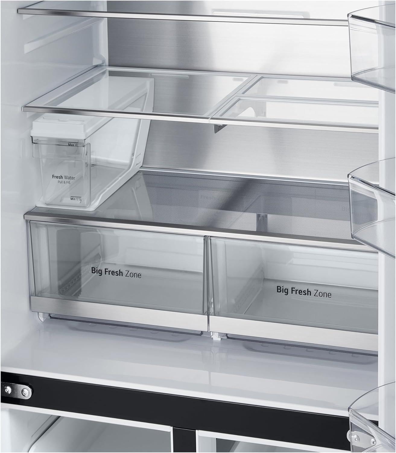 LG GMG861EPAE InstaView SLIM Multi-Door, Klasse E, 508 L, Kühlschrank mit Gefrierfach, Eis-, Crushed Ice- Wasserspender mit UVnano, Total NoFrost, Smart Inverter Kompressor, Wi-Fi, Farbe Matte Black