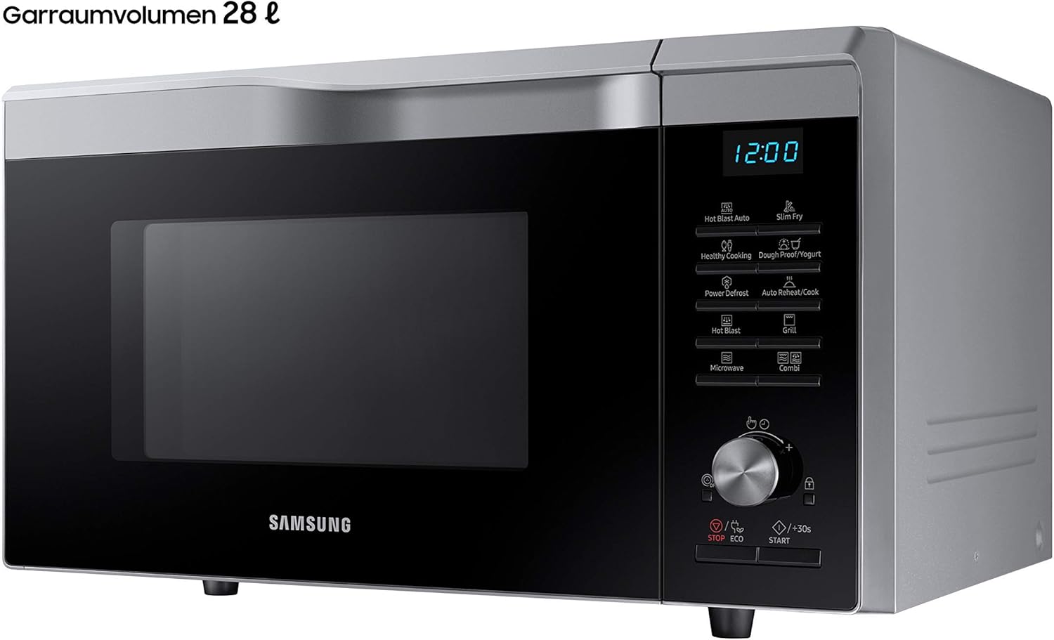 Samsung MC2BM6035CS/EG Kombi-Mikrowelle mit Grill und Heißluft, 900 W, 28 ℓ Garraum (Extra groß), 51,7 cm Breite, HotBlast-Technology, SlimFry, Silber