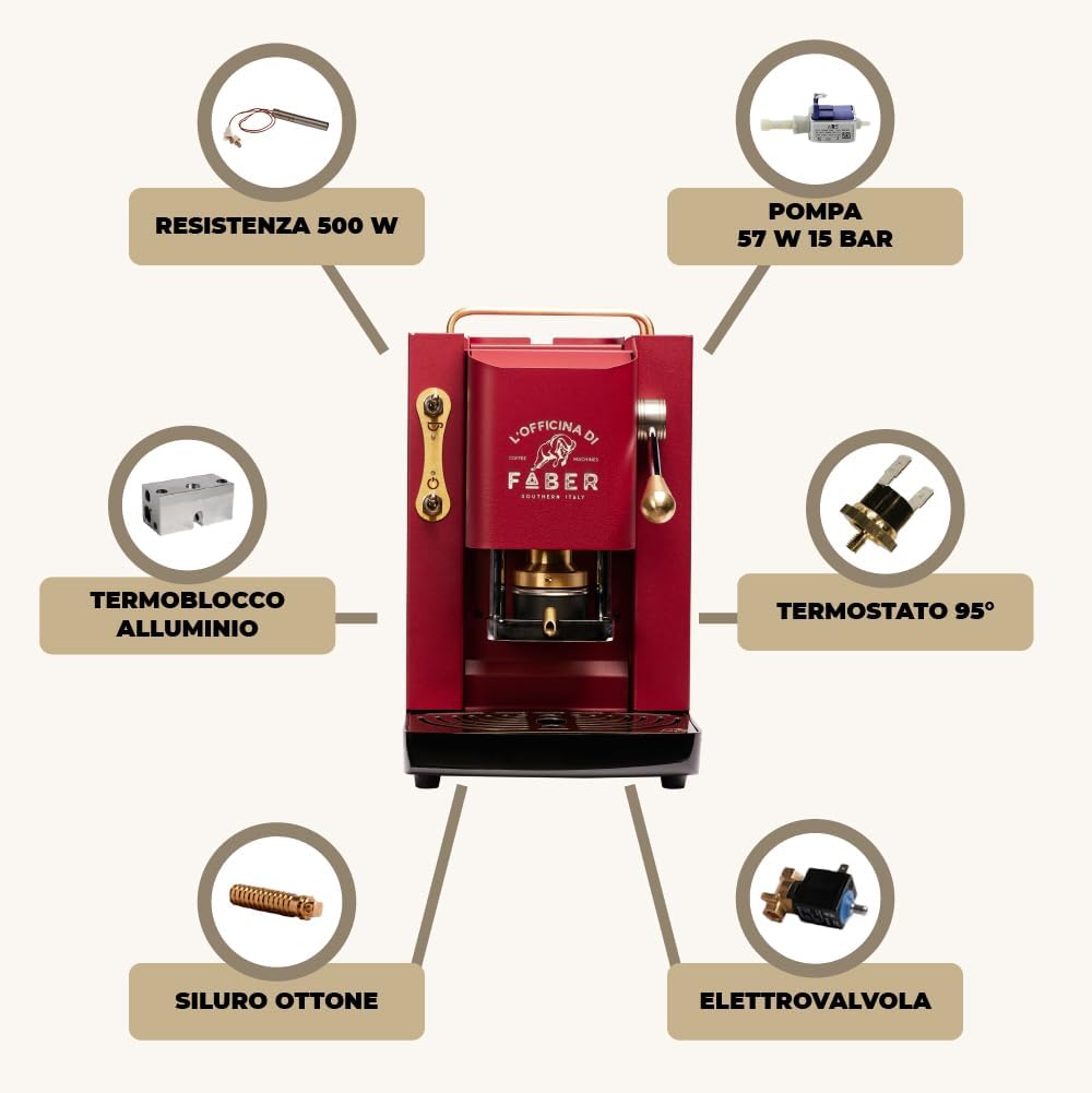 Faber PRO Total Deluxe Kaffeemaschine aus Messing, 44 mm Ese Papier, 1.3 liters, (Weiß)