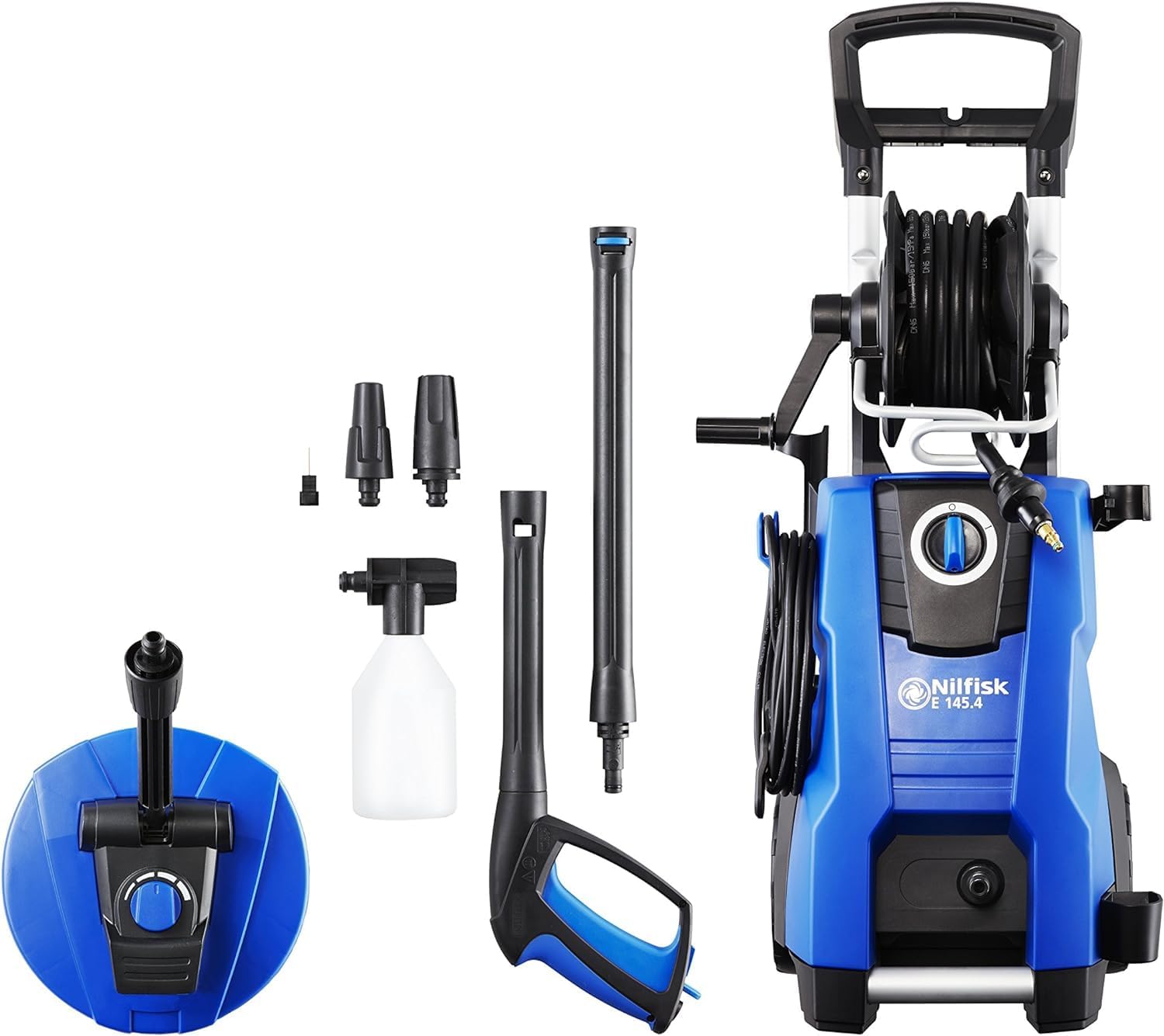 Nilfisk bar Hochdruckreiniger mit Induktionsmotor (inkl. Patio Cleaner Flächenreiniger und rotierende Bürste) E145.4-9 blau